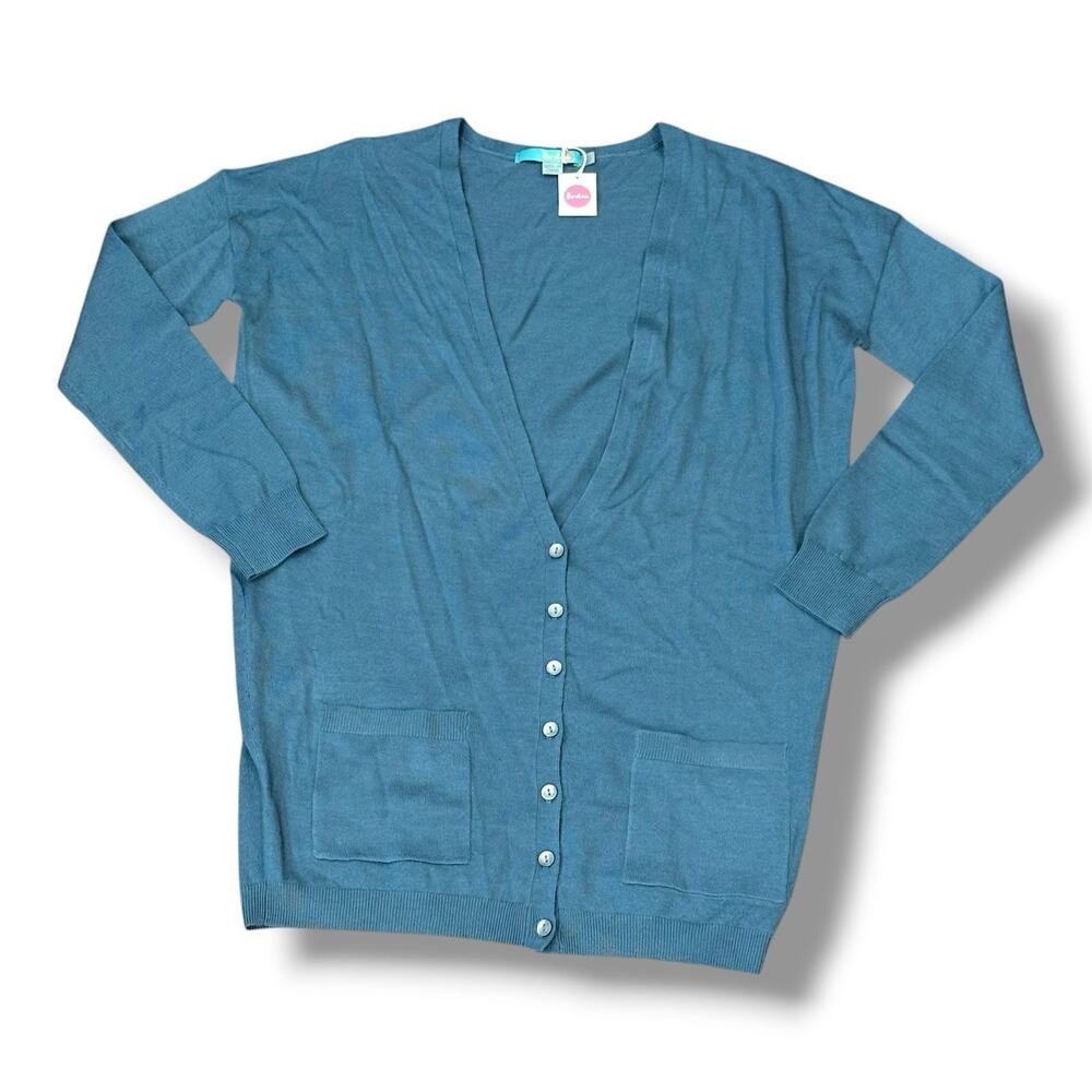 NWT Boden Size M L Blue 100% Wool Cardigan Lightweight Sweater Pockets Classic